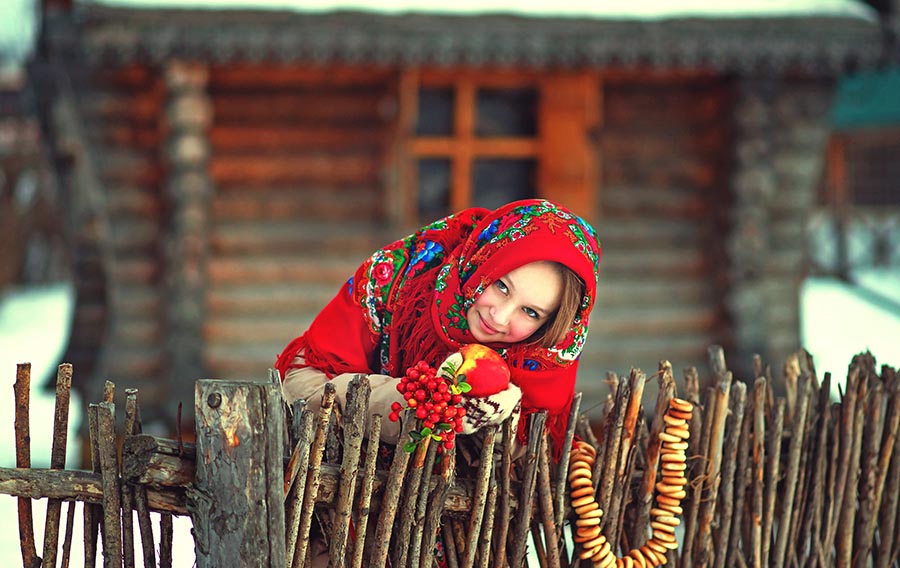 Sexy girl Women in Slavic costumes in Rostov-on-Don